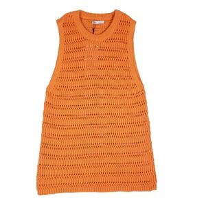 Zara Orange Open Knit Sweater Vest Size Medium Layered Retro‎ Preppy Style